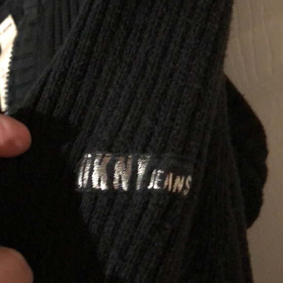 DKNY | BLACK 1/2 ZIP PULLOVER LONG WIDE SLEEVE HOODED SWEATER LARGE - Picture 4 of 7